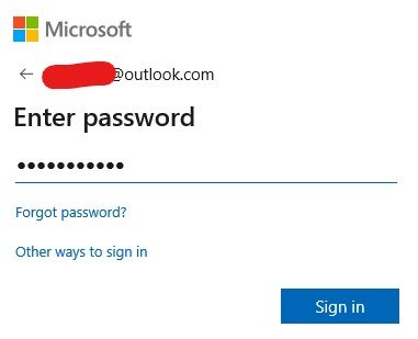 Microsoft account enters the password filed.