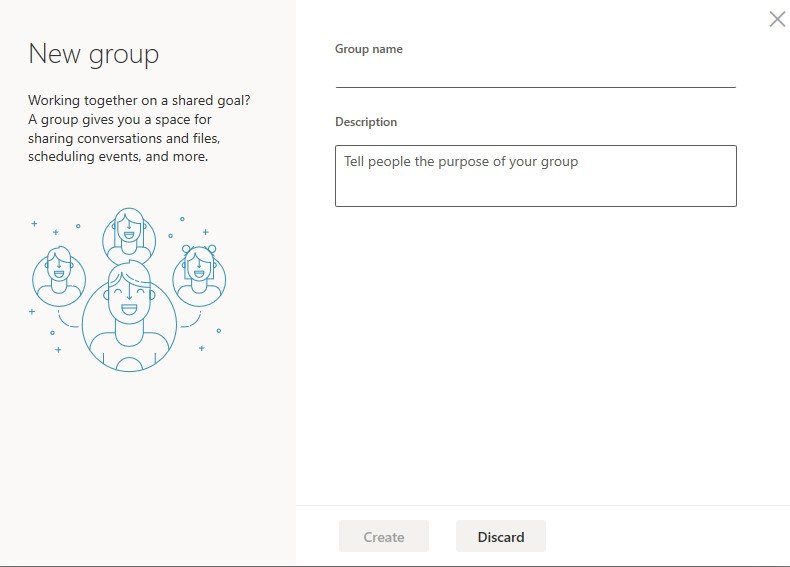 outlook mail new group create window.