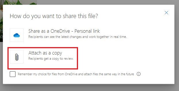 outlook mail with an options how to share file?