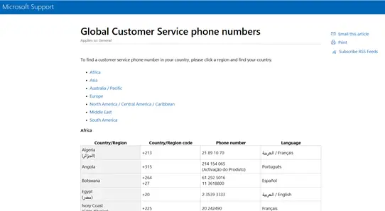Microsoft, Hotmail, Outlook Global Customer Service Phone Numbers