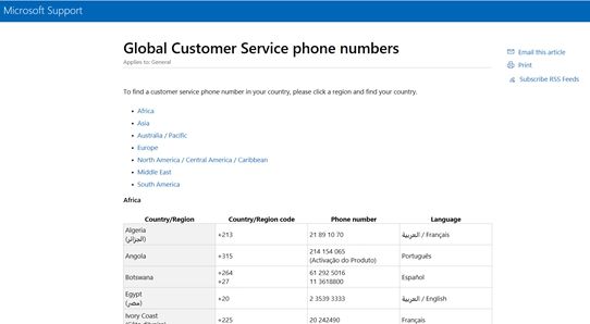 Microsoft, Hotmail, Outlook Global Customer Service Phone Numbers