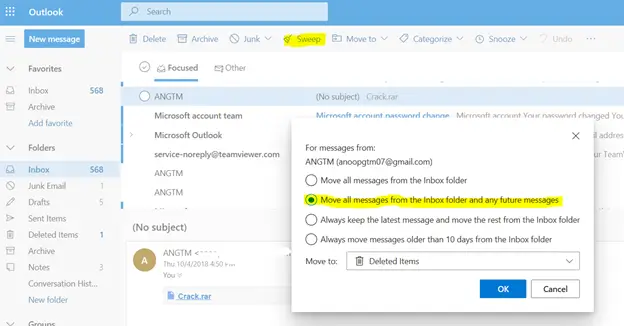 Moving Hotmail, Outlook Inbox Mail