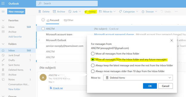 how to delete all emails in inbox on hotmail