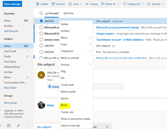 Blocking Email Address In Hotmail, Outlook