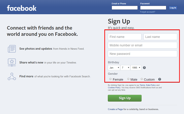 Facebook Sign Up Form