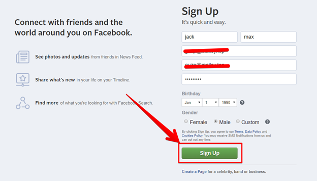 facebook sign up or log out