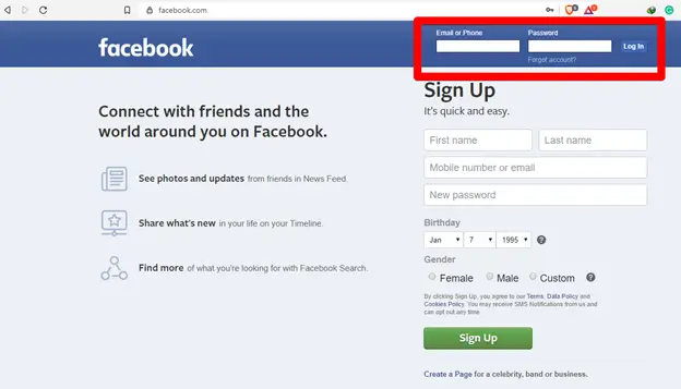 Facebook Sign In Details Fields