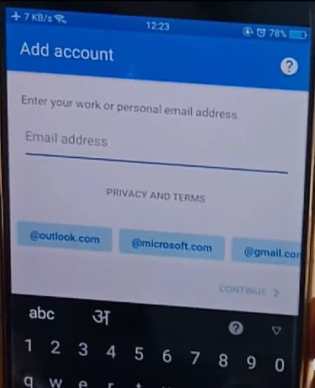 Outlook app asks to enter the email address