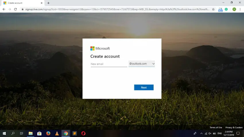 Outlook.com asking to enter a new email to create a new account