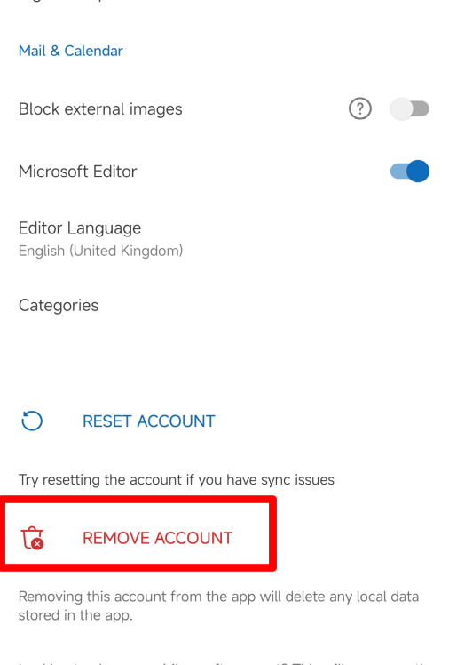 Remove Account to Sign Out.
