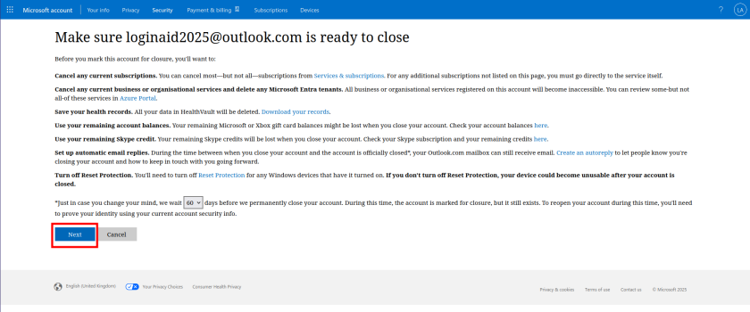 Hotmail account is ready to close. 