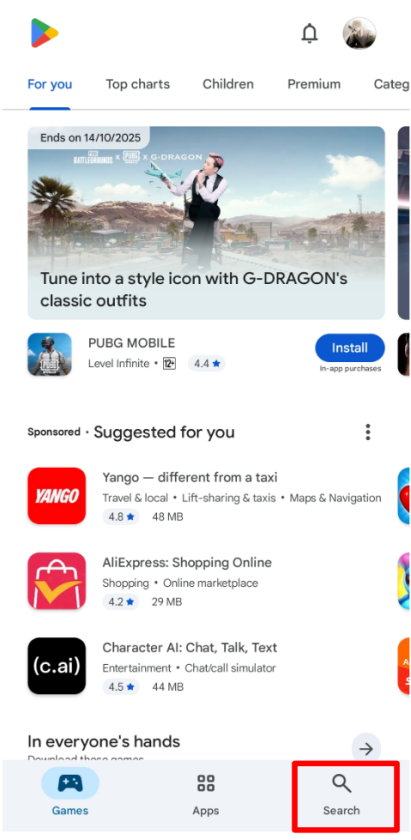 Google Play Store Home Tab