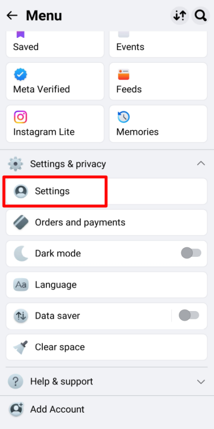 tap on settings