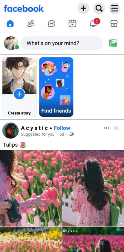 screenshot of facebook lite homepage